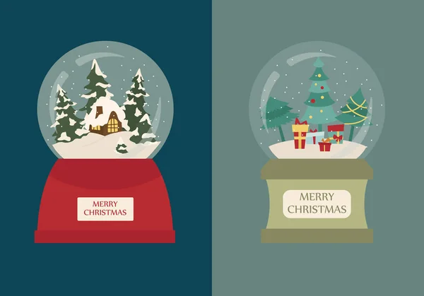 Snow Globe Icon Set Elements Christmas Holiday Greeting Card Poster — Stock Vector