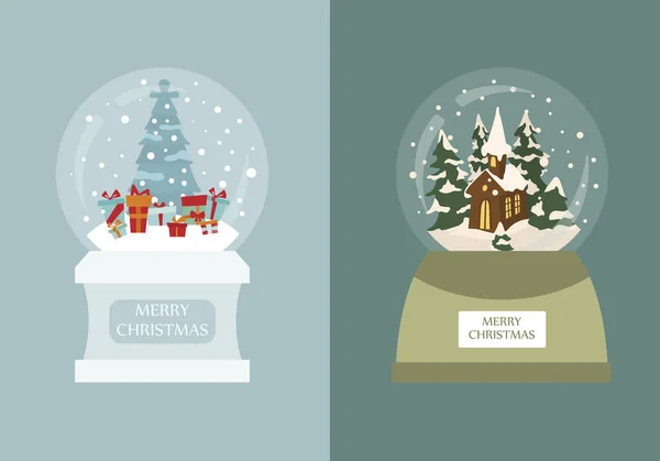 Sneeuw Globe Pictogrammenset Elementen Voor Christmas Wenskaart Posterontwerp Vectorillustratie — Stockvector