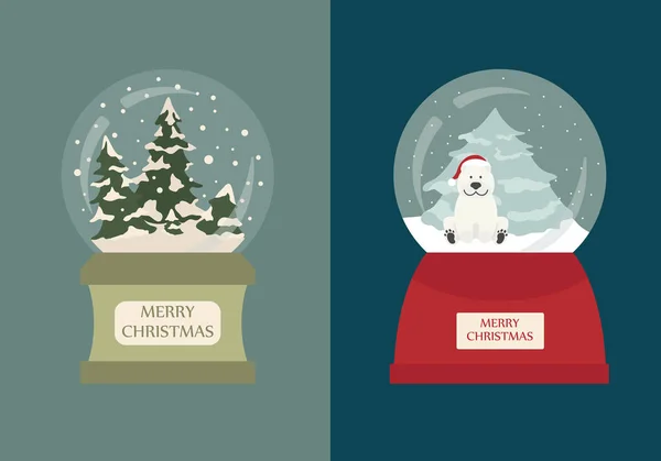 Sneeuw Globe Pictogrammenset Elementen Voor Christmas Wenskaart Posterontwerp Vectorillustratie — Stockvector