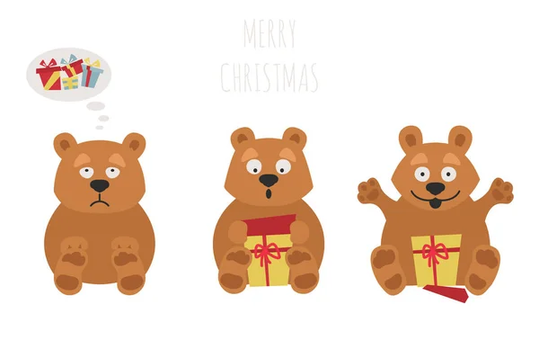Zestaw Naklejek Słodkie Niedźwiedź Brunatny Elementy Świąteczne Kartki Świątecznej Projekt — Wektor stockowy