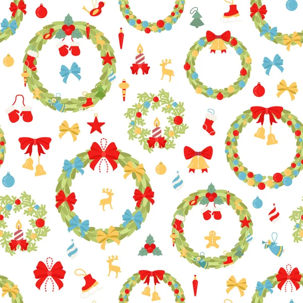 Couronne Noël Motif Sans Couture Ensemble Éléments Décoration Pour Carte — Image vectorielle