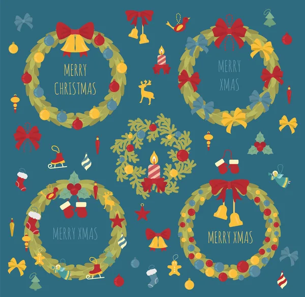 Adventskranz Dekorationselemente Für Weihnachtsgrußkarte Plakatgestaltung Vektorillustration — Stockvektor