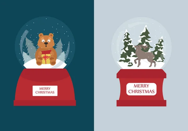 Snow Globe Zestaw Ikon Elementy Świąteczne Kartki Świątecznej Projekt Plakatu — Wektor stockowy
