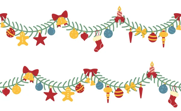 Christmas Light Garlands Set Colour Isolated Design Seamless Pattern New — Stock Vector