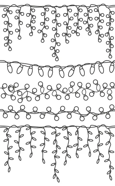Різдвяні Легкі Гірлянди Встановлені Начерк Ізольованого Дизайну Безшовного Візерунка Новорічна — стоковий вектор