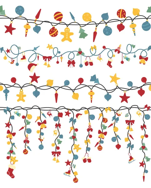 Christmas Light Garlands Set Colour Isolated Design Seamless Pattern New — Stock Vector