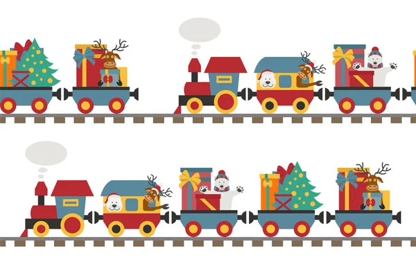 Christmas Train Bear Reindeer Gifts Seamless Pattern Children Vector Illustration — Stock Vector