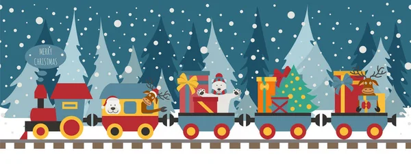 Christmas Train Bear Reindeer Gifts Seamless Pattern Children Vector Illustration — Stock Vector