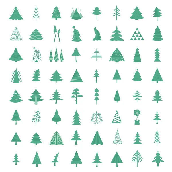 Χριστουγεννιάτικο Δέντρο Σύνολο Εικονιδίων Επίπεδη Σχεδίαση Απομονωμένες Νέο Έτος Χειμερινή — Διανυσματικό Αρχείο