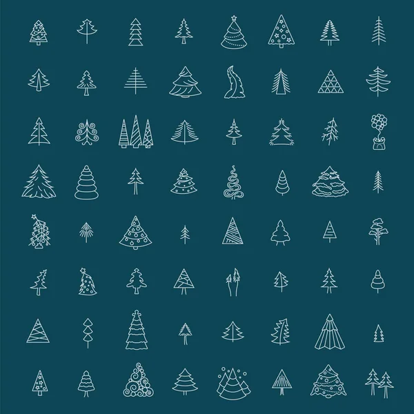 Set Icone Dell Albero Natale Design Piatto Isolato Collezione Invernale — Vettoriale Stock