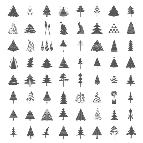 Conjunto Iconos Árbol Navidad Diseño Plano Aislado Colección Invierno Año — Vector de stock