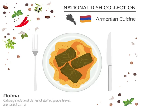 Masakan Armenia Koleksi Hidangan Nasional Kaukasia Dolma Terisolasi Dengan Warna - Stok Vektor