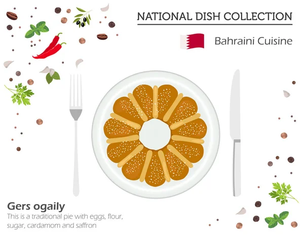 Bahreinse Keuken Midden Oosten Nationale Schotel Collectie Gers Ogaily Pie — Stockvector