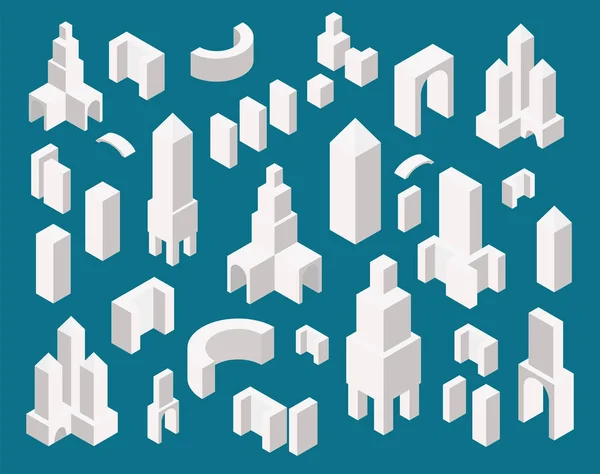 Isométrico Conjunto Constructor Ciudad Para Crear Mapa Ciudad Diseño Edificios — Vector de stock