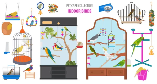 Pet Appliance Icon Set Flat Style Isolated White Birds Care — Stock Vector