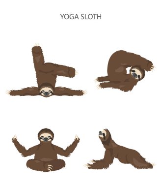 Tembellik yoga koleksiyonu. Farklı postur komik karikatür hayvanlarda