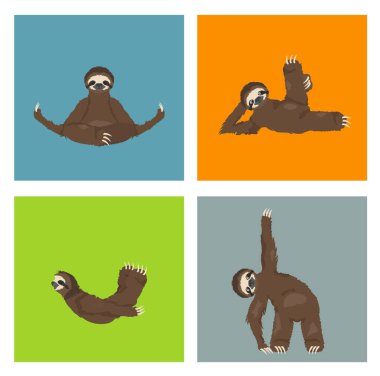 Tembellik yoga koleksiyonu. Farklı postur komik karikatür hayvanlarda
