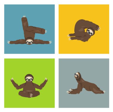 Tembellik yoga koleksiyonu. Farklı postur komik karikatür hayvanlarda