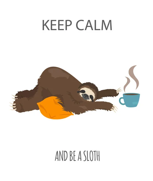 한 나무늘보의 이야기입니다. 아침 cofee입니다. 재미 있는 만화 sloths d — 스톡 벡터