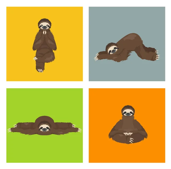 Collection de yoga paresseux. Drôle d'animaux de dessin animé dans différents postur — Image vectorielle