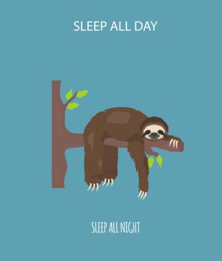 The story of one sloth. Outdoors. Funny cartoon sloths in differ clipart