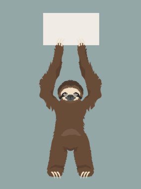 Tembel bir afiş tutuyor. Reklam metniniz için yer. Komi