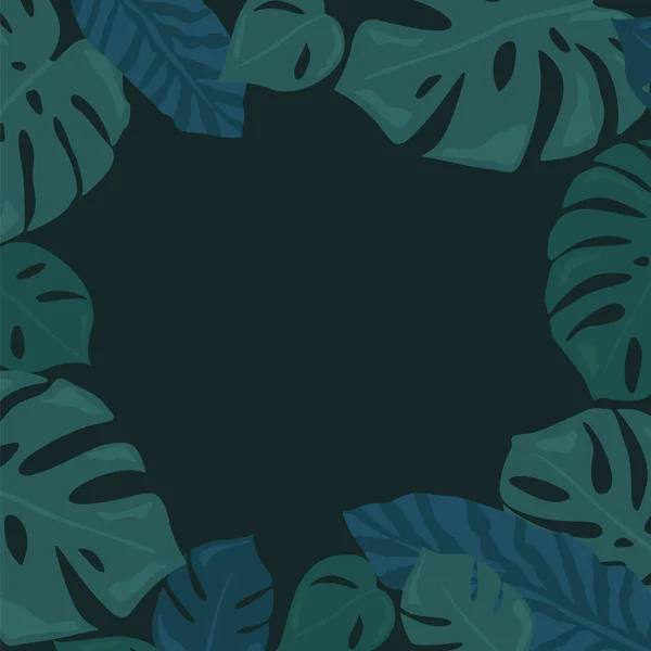 Monstera tropický prales listy pozadí. Zelený rámeček dekora — Stockový vektor