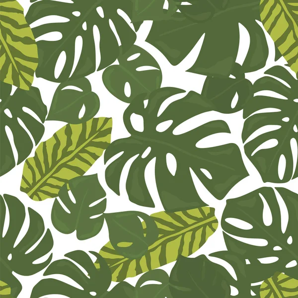 Monstera Tropenwald hinterlässt Hintergrund. grüne nahtlose Patte — Stockvektor