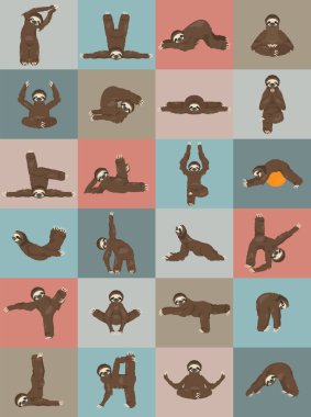 Tembellik yoga koleksiyonu. Farklı postur komik karikatür hayvanlarda
