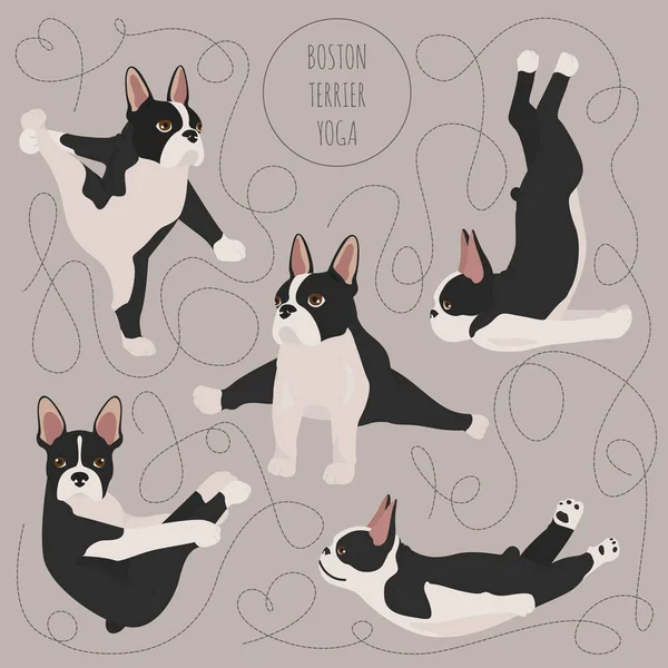 Yoga cani pose ed esercizi. Francese bulldog clipart — Vettoriale Stock