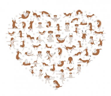 Yoga köpekleri pozlar ve egzersizleri clipart yapıyor. Komik karikatür poste