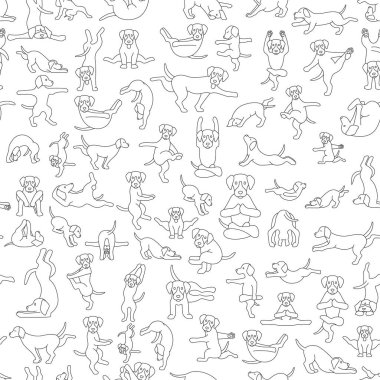 Yoga köpekleri pozlar ve egzersizleri clipart yapıyor. Komik karikatür simpl