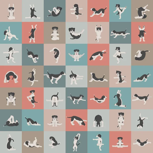 Yoga para perros posa y hace ejercicios clipart. Caricatura divertida poste — Vector de stock