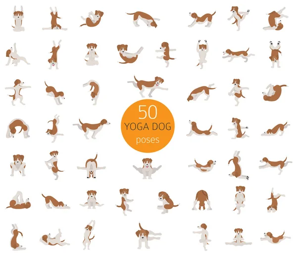 Yoga hundar poserar och övningar gör ClipArt. Rolig tecknad Poste — Stock vektor