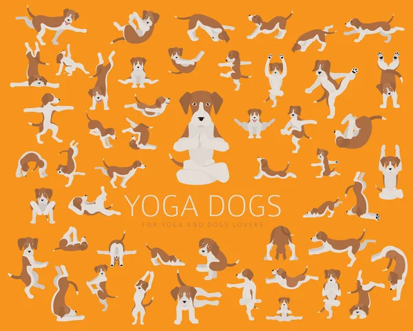 Yoga chiens pose et exercices faisant clipart. Drôle de poste de dessin animé — Image vectorielle