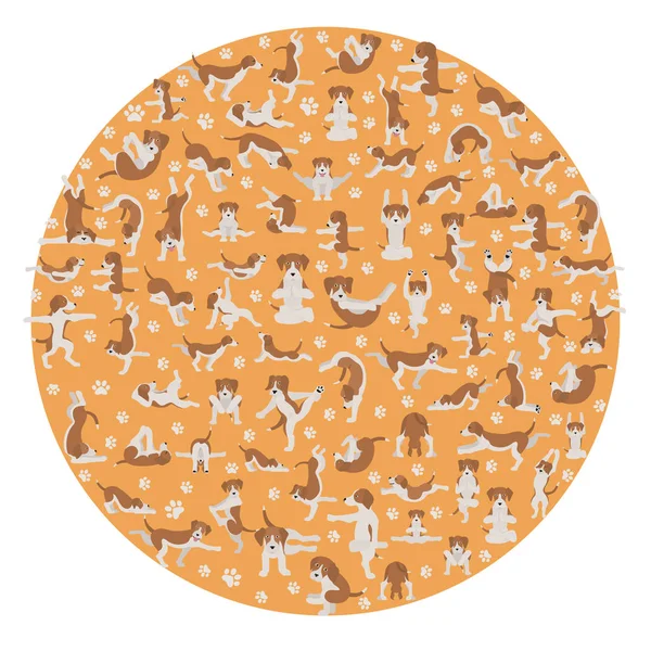 Yoga chiens pose et exercices faisant clipart. Drôle de poste de dessin animé — Image vectorielle