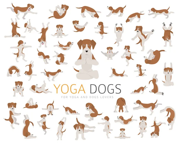 Yoga hundar poserar och övningar gör ClipArt. Rolig tecknad Poste — Stock vektor