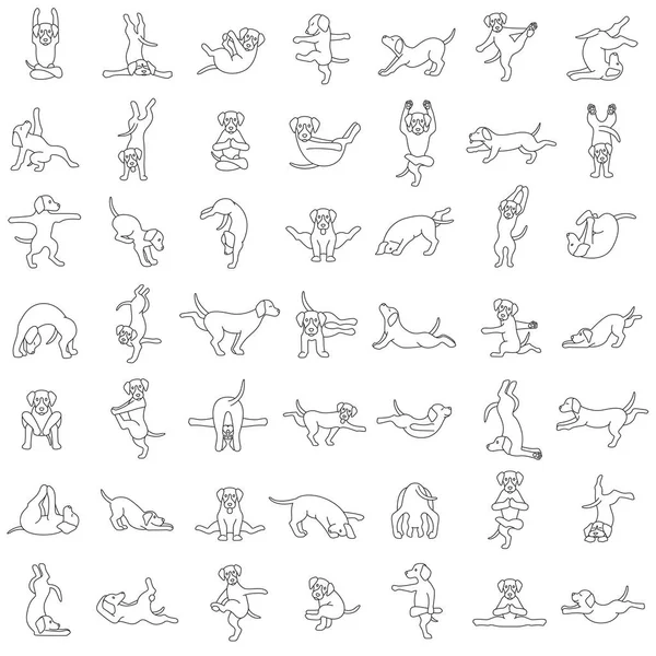 Yoga-Hunde posieren und üben Cliparts. Lustige Karikatur — Stockvektor