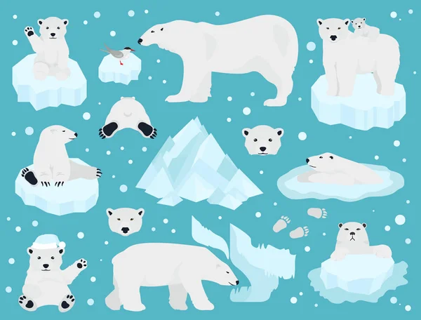 Комплект белых медведей, плюшевый мишка в Арктике — стоковый вектор