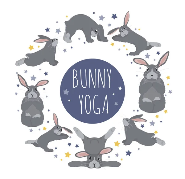 Bunny yoga poses en oefeningen. Leuke cartoon Poster Design — Stockvector