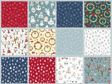 Noel dekorasyonu, çelenk dikişsiz desen. Için ayarlanan öğeler 