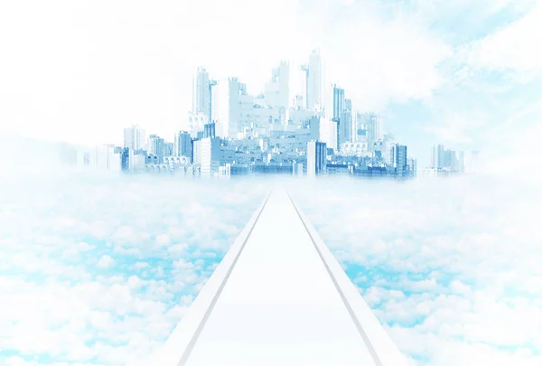 City on the sky among clouds. Fantasy and dream