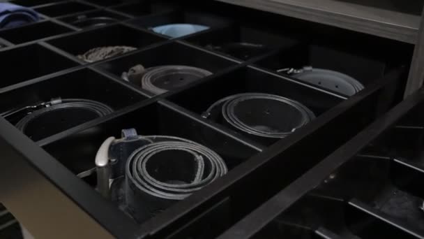 Accessoires élégants dans le tiroir du placard — Video