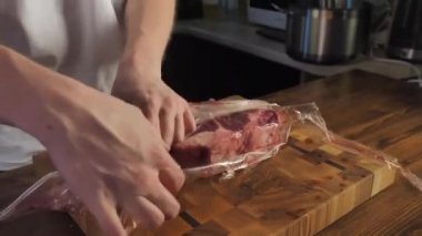 The chef Preparing meat. Raw fresh meat Steak. Cooking. Raw meat. Barbecue party