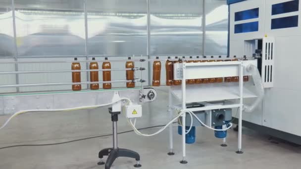 Máquina Automatizada Fábrica Industrial Botellas Plástico Dentro Línea Transportadora Máquinas — Vídeo de stock