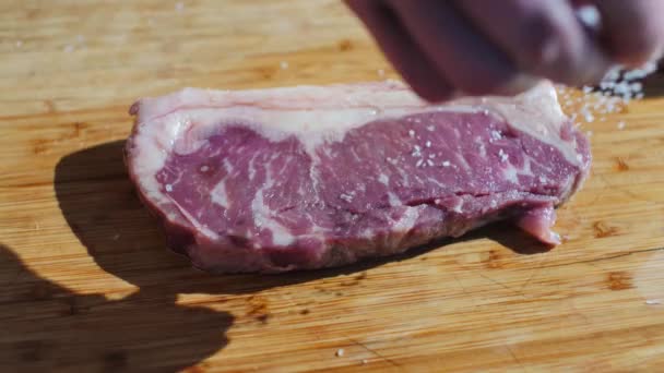 烤肉派对 生鲜肉 厨师在准备肉 — 图库视频影像