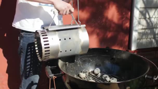 Carbón Para Asar Parrilla Barbacoa Carbón Caliente Hora Picnic Verano — Vídeos de Stock