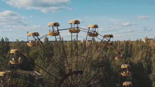 Pariserhjul Kärnkraft Från Tjernobyl Den Apokalyptiska Staden Exklusionszon Flygbild — Stockvideo