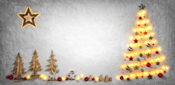 Рождественские Символы Креативной Формы Огнями Деревянными Украшениями Снежном Фоне Ярким — стоковое фото