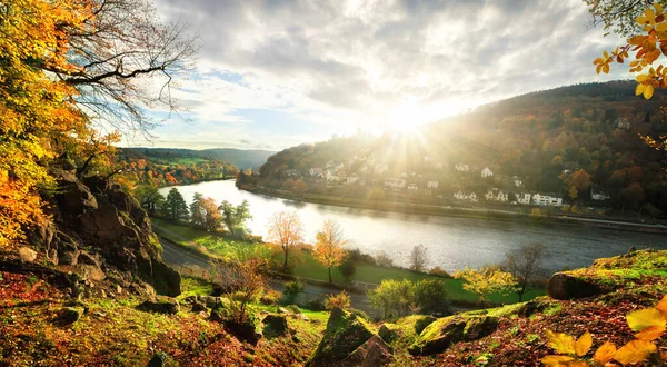 View Neckar River Idyllic Landscape Heidelberg Germany Sun Set Hill — Stock Photo, Image